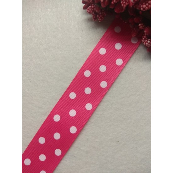 Лента репсовая 2,5 см в горох цв. темно-розовый, цена за 1 м